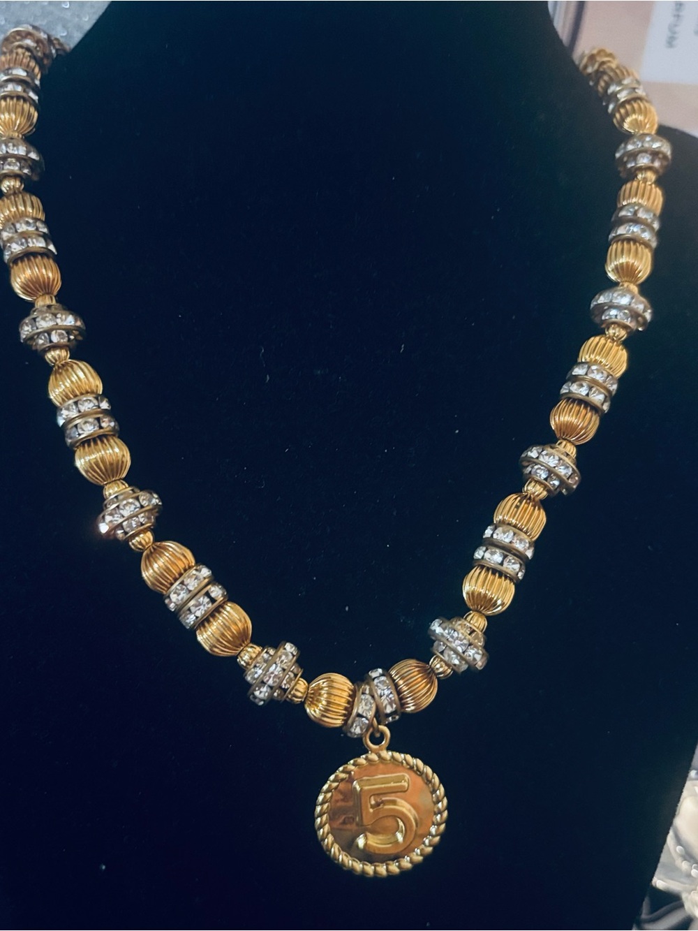 24” Gold-Tone Beaded Necklace with Number 5 Pendant - Women Jewelry